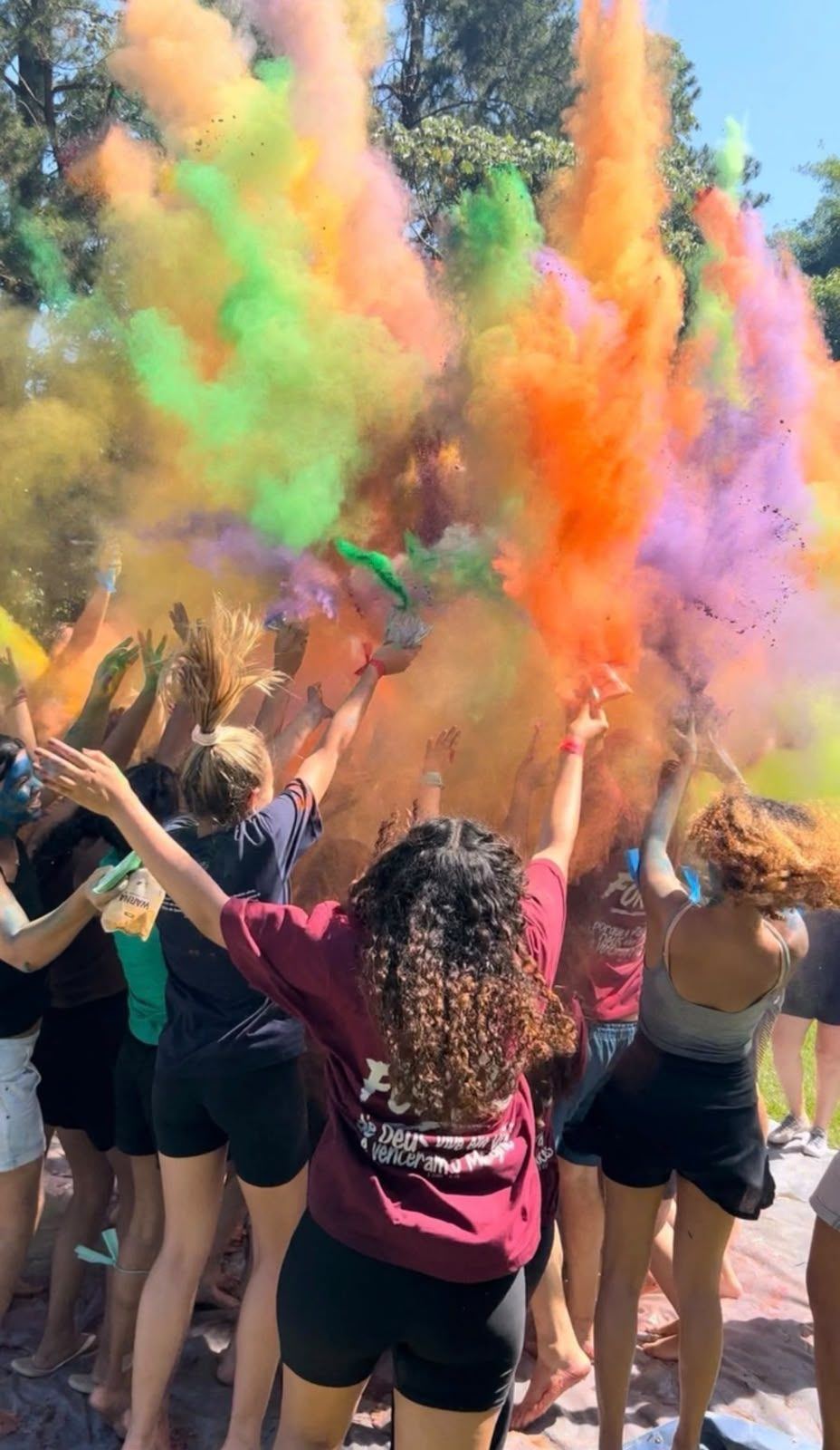 Jovens jogando pó colorido para o alto