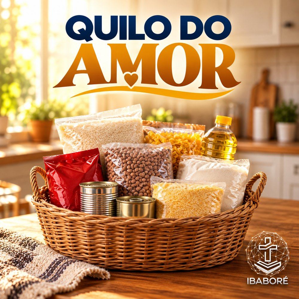 Cesta com arroz, feijão, macarrão, óleo, farinha e enlatados — Quilo do Amor